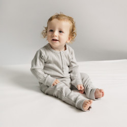 Organic Cotton/Merino Long Sleeve Henley Suit - Pebble Marl