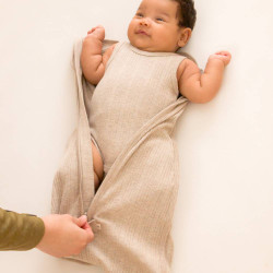 Organic Cotton/Merino Fitted Zip Swaddle - Dune Marl