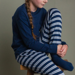 Merino/Organic Cotton Relaxed Winter Pyjamas - Midnight/Glacier