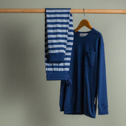 Merino/Organic Cotton Relaxed Winter Pyjamas - Midnight/Glacier