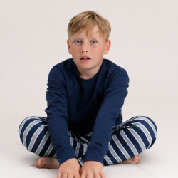Merino/Organic Cotton Relaxed Winter Pyjamas - Midnight/Glacier