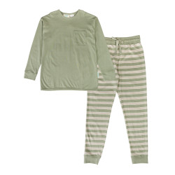 Merino/Organic Cotton Relaxed Winter Pyjamas - Flax/Dune