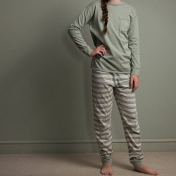 Merino/Organic Cotton Relaxed Winter Pyjamas - Flax/Dune