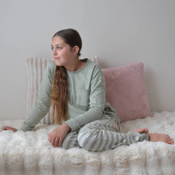 Merino/Organic Cotton Relaxed Winter Pyjamas - Flax/Dune