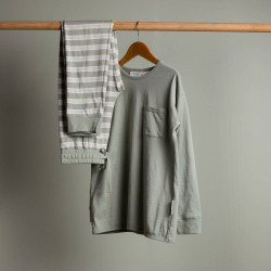 Merino/Organic Cotton Relaxed Winter Pyjamas - Flax/Dune