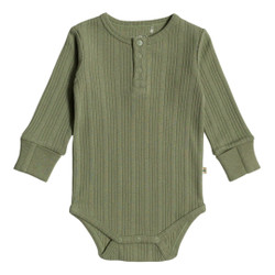 Organic Cotton/Merino Long Sleeve Henley Bodysuit - Flax Marl