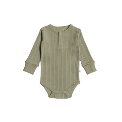 Organic Cotton/Merino Long Sleeve Henley Bodysuit - Flax Marl