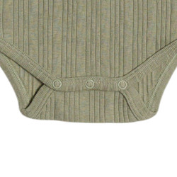 Organic Cotton/Merino Long Sleeve Henley Bodysuit - Flax Marl