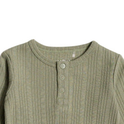 Organic Cotton/Merino Long Sleeve Henley Bodysuit - Flax Marl