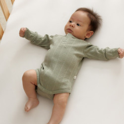 Organic Cotton/Merino Long Sleeve Henley Bodysuit - Flax Marl