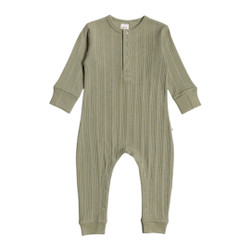 Organic Cotton/Merino Long Sleeve Henley Suit - Flax Marl