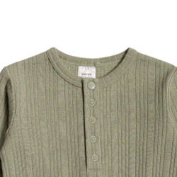 Organic Cotton/Merino Long Sleeve Henley Suit - Flax Marl