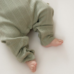 Organic Cotton/Merino Long Sleeve Henley Suit - Flax Marl