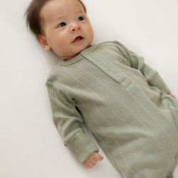 Organic Cotton/Merino Long Sleeve Henley Suit - Flax Marl