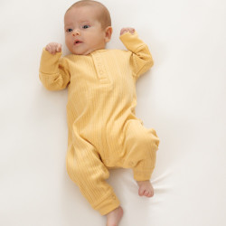 Organic Cotton/Merino Long Sleeve Henley Suit - Buttercup Marl