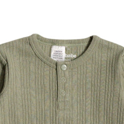 Organic Cotton/Merino Long Sleeve Henley Top - Flax Marl