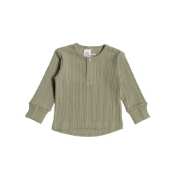 Organic Cotton/Merino Long Sleeve Henley Top - Flax Marl