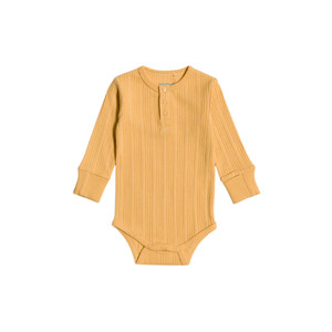 Organic Cotton/Merino Long Sleeve Henley Bodysuit - Buttercup Marl