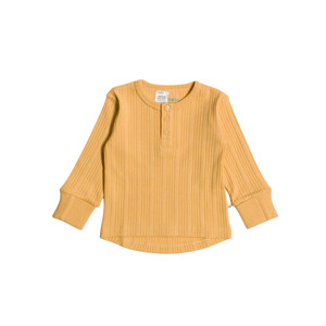 Organic Cotton/Merino Long Sleeve Henley Top - Buttercup Marl