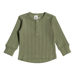 Organic Cotton/Merino Long Sleeve Henley Top - Flax Marl
