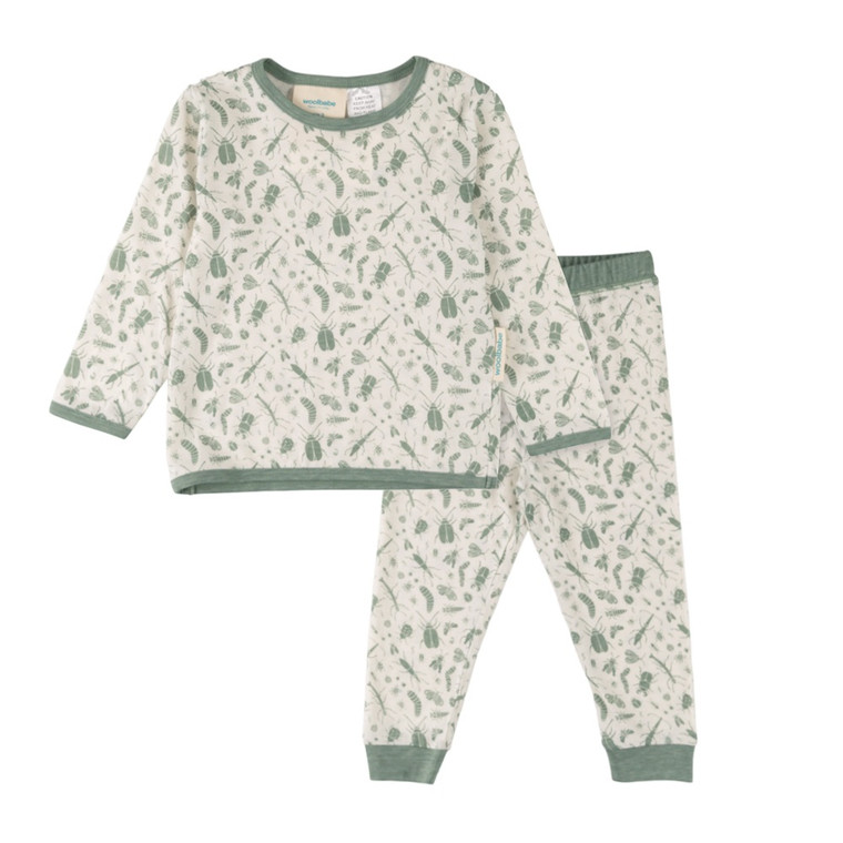 Merino/Organic Cotton Winter Pyjamas - Sage Bugs