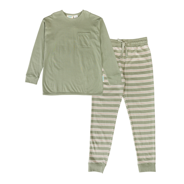 Merino/Organic Cotton Relaxed Winter Pyjamas - Flax/Dune
