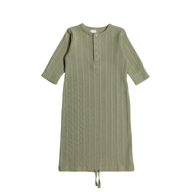 Organic Cotton/Merino Henley Gown - Flax Marl