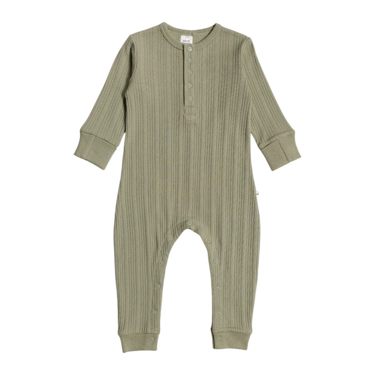 Organic Cotton/Merino Long Sleeve Henley Suit - Flax Marl
