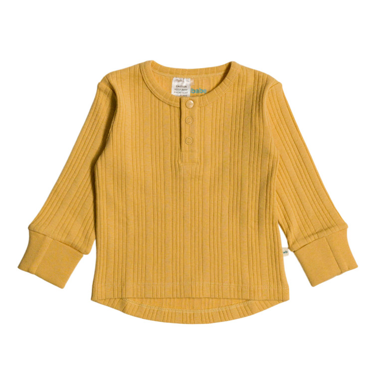 Organic Cotton/Merino Long Sleeve Henley Top - Buttercup Marl