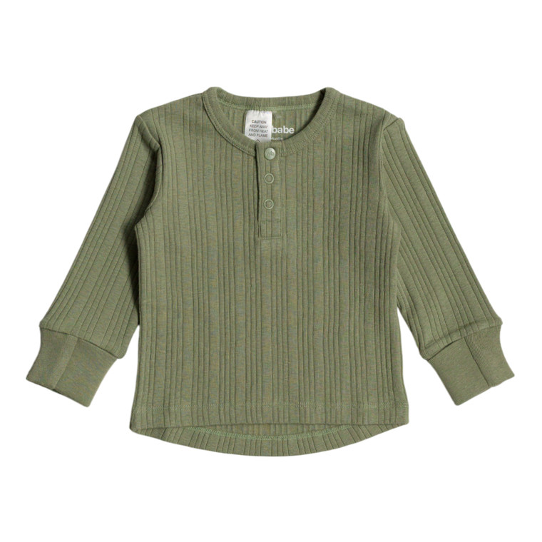 Organic Cotton/Merino Long Sleeve Henley Top - Flax Marl