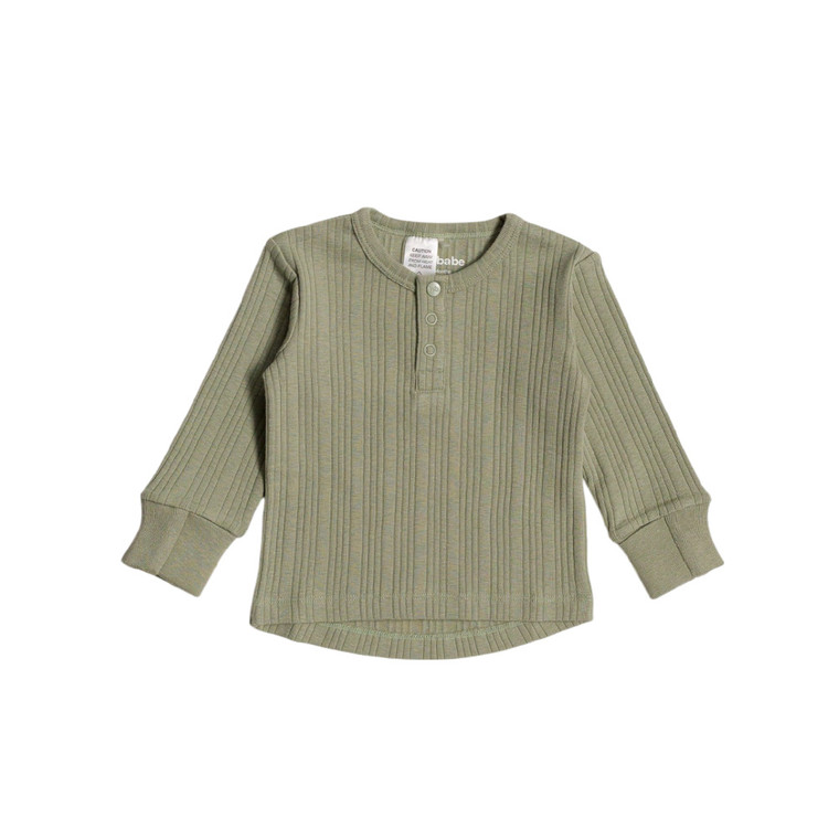 Organic Cotton/Merino Long Sleeve Henley Top - Flax Marl