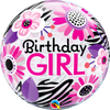 22" Bubble Balloon Birthday Girl Floral Zebra Stripes