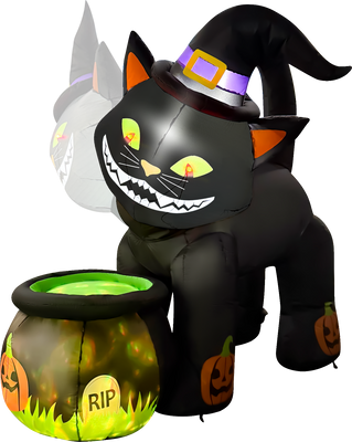Halloween - Inflatable 5.2ft Spooky Cat with Candy Holder Cauldron (Animated)