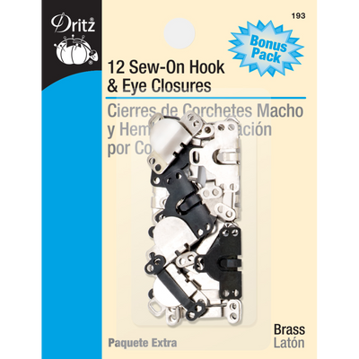 Hook & Eye Closures - Sew-On - 12ct