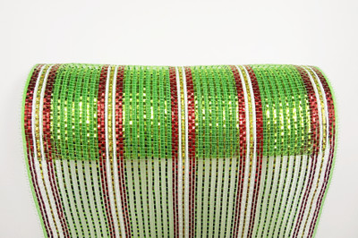 Deco Mesh - 10" x 10yd - Stripe Green/Red Metallic