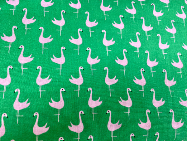100% Cotton - Pink Flamingoes on Emerald