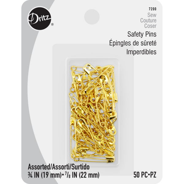Safety Pins - Brass - Assorted Sizes - 50ct