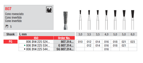 Fresas de diamante modelo 807 Fresas de diamante modelo 807