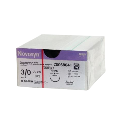 Sutura Reabsorbible de Poliglactina 910 Violeta USP 3/0, 70 cm con Aguja HR26 1/2 Círculo Cilíndrica (RacePack)