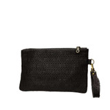 Leather Zipper Wristlet in Black Basket