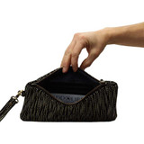 Leather Zipper Wristlet in Digital Black