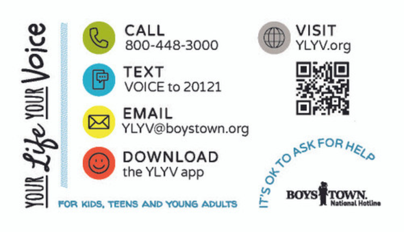 Image of Boys Town Hotline Your Life/Your Voice Card