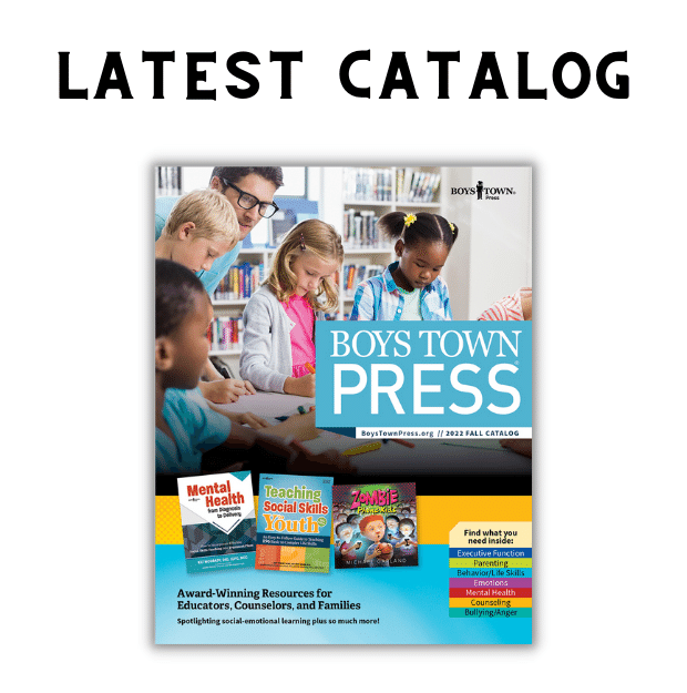 image of catalog cover for boys town press spring 2022 titles with latest catalog text