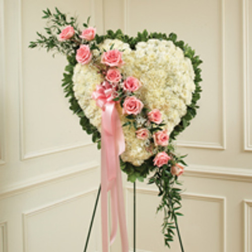 Solid White Standing Heart with Pink Rose Break