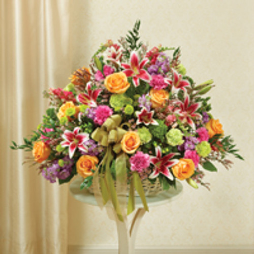 Large Sympathy  Arrangement in Basket-Multicolor Pastel Mixed Flowers