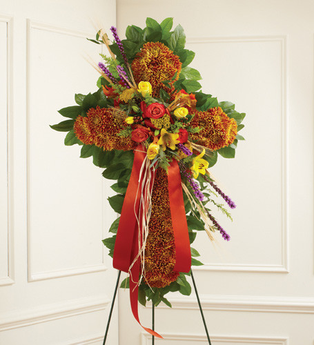 Mixed Flower Standing Cross in Fall Colors