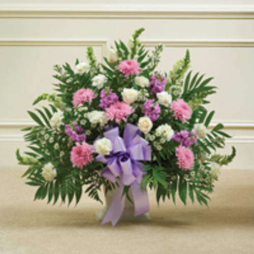 Lavender & White Sympathy Floor  Basket