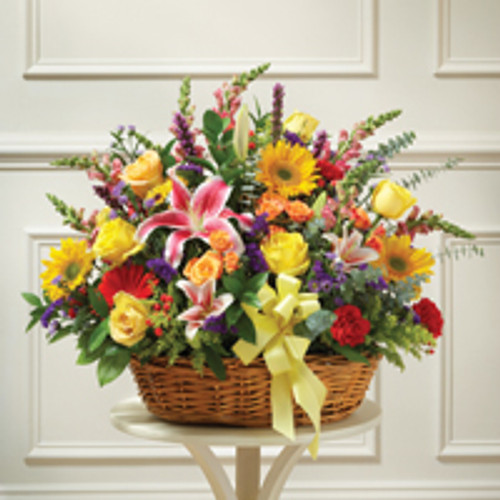 Large Sympathy Arrangement in Basket-Multicolor Bright Mixed Flowers