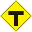 Voss Signs Yellow Plastic Reflective Sign 12" - T-Intersection 436 T YR