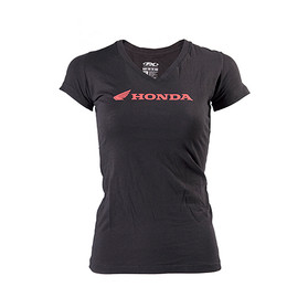 Factory Effex Honda Wing Horizontal Logo Women's V-Neck T-Shirt / Black (M) 16-88342